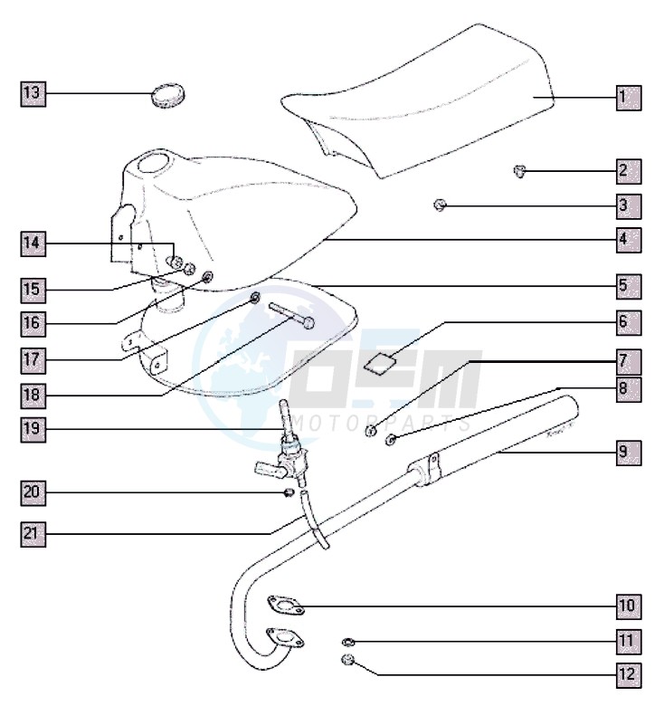 Fuel tank-seat-exhaust system blueprint