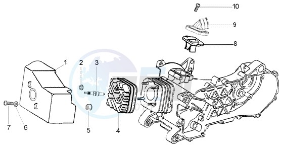 Cylinder head - cooling inlet ind. Pipe blueprint