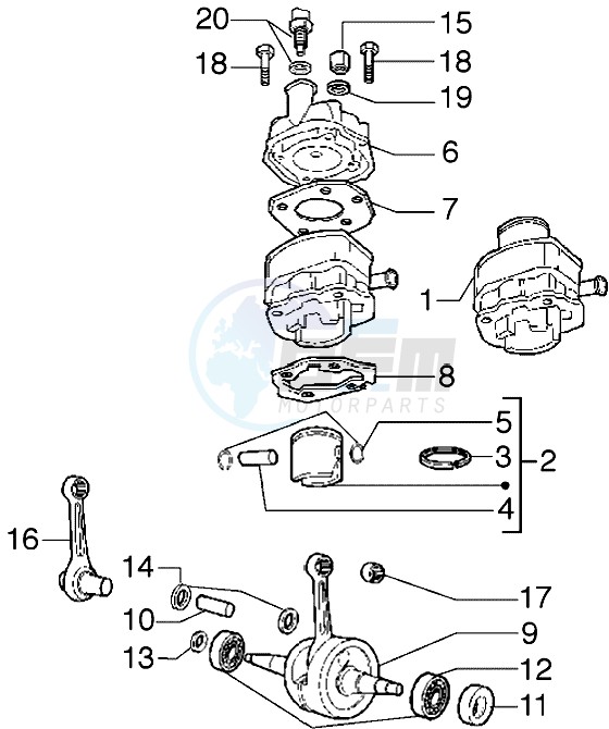 Cylinder-piston-wrist pin assy-Crankshaft blueprint