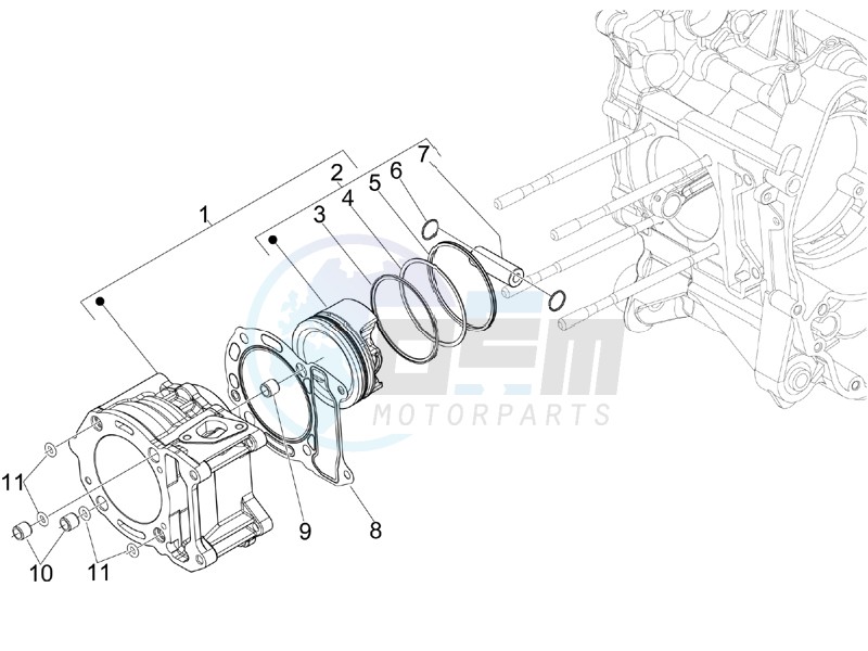 Cylinder-piston-wrist pin unit blueprint