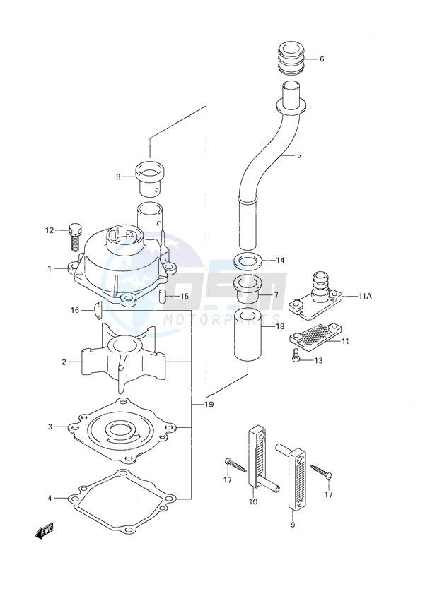 Water Pump DF 140T (S/N 682148 & Older) DF 140Z (S/N 680233 & Older) blueprint