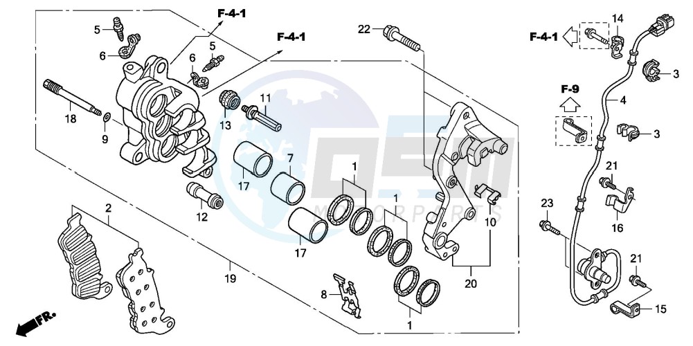 R. FRONT BRAKE CALIPER (CBF1000A/T/S) blueprint