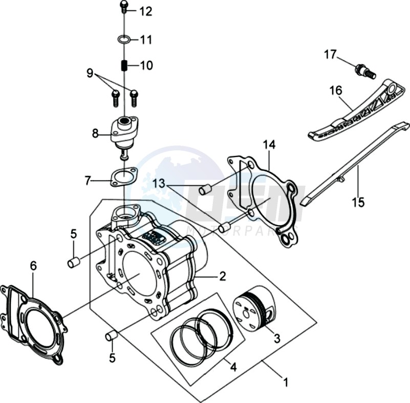 CYLINDER MET PISTON / CYLINDER GASKETS TOP AND BOTTOM image