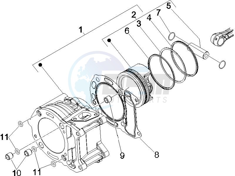 Cylinder - piston - wrist pin unit blueprint