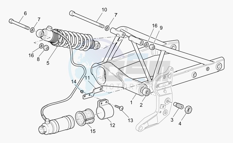 Swing arm and rear shock absorber blueprint