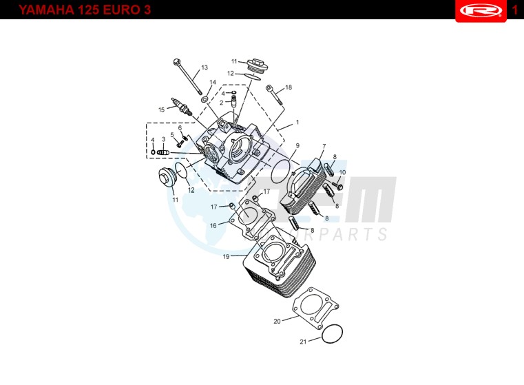 CYLINDER HEAD - CYLINDER  Yamaha 125 4t Euro 3 blueprint