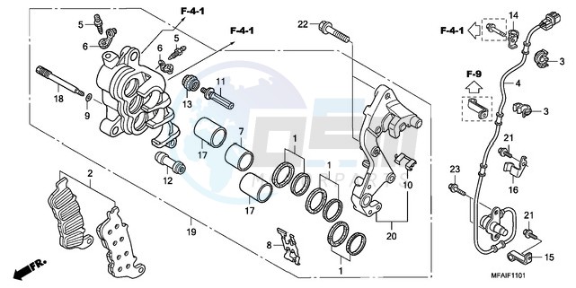 R. FRONT BRAKE CALIPER (CBF1000A/T/S) blueprint