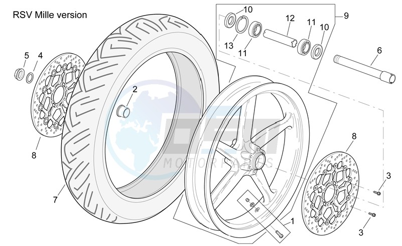 Front wheel RSV Mille Version blueprint