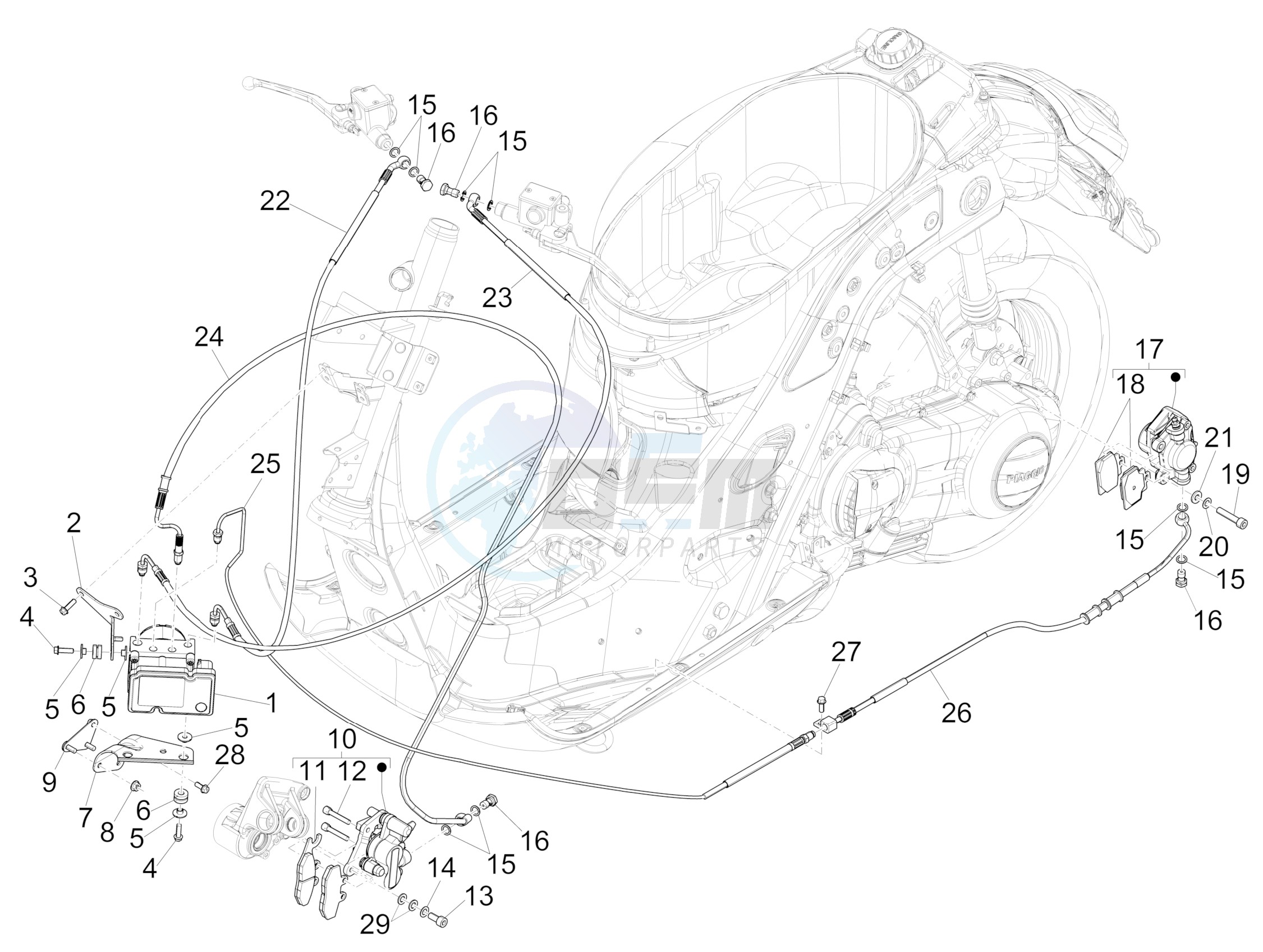 Brakes pipes - Calipers (ABS) blueprint