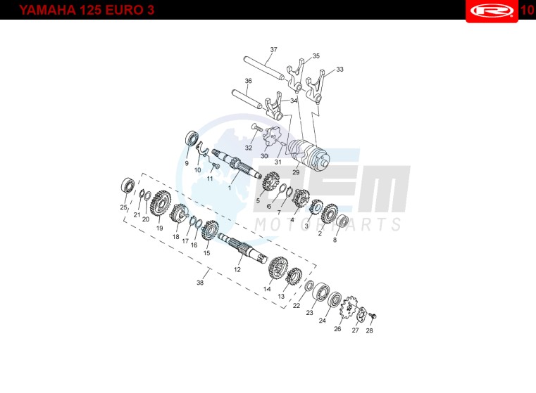 GEARBOX  Yamaha 125 4t Euro 3 blueprint
