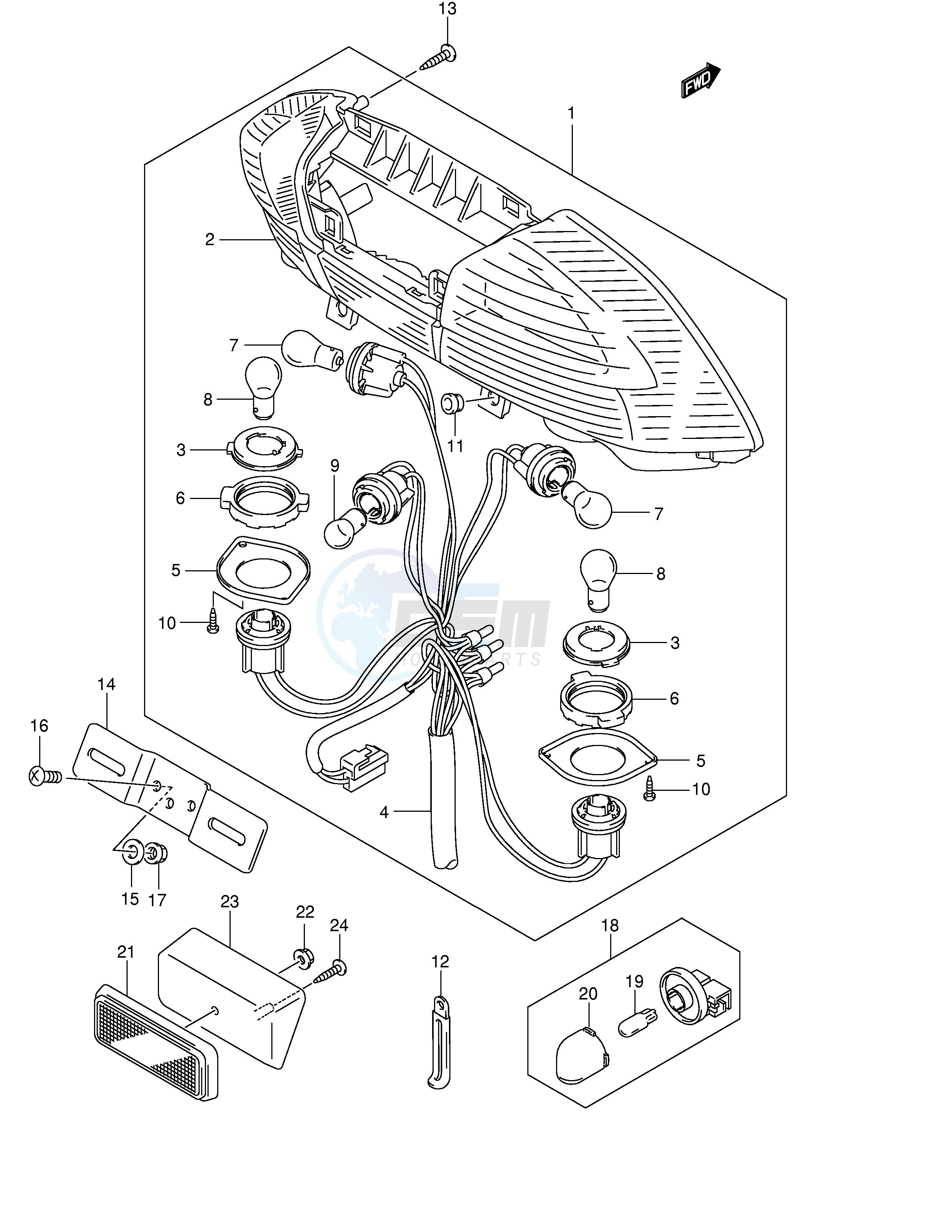 REAR COMBINATION LAMP (MODEL K4 K5 K6 E38) blueprint
