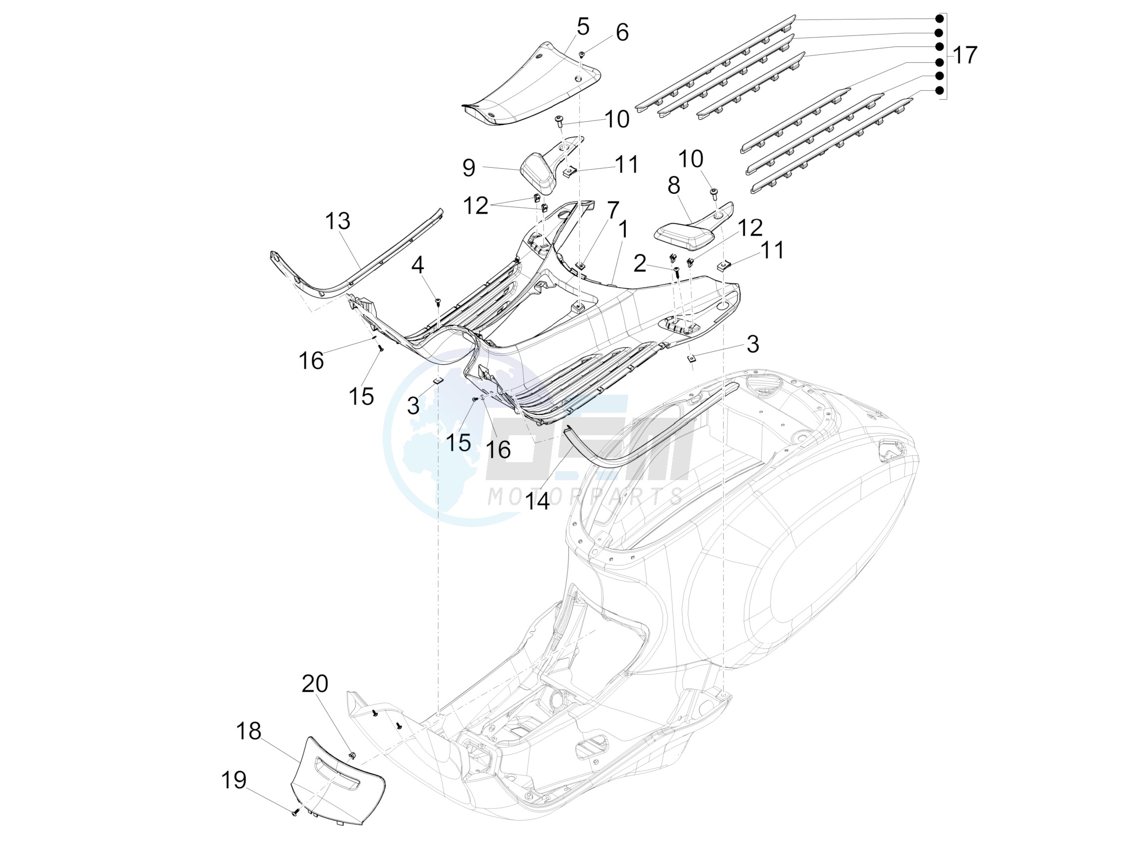 Central cover - Footrests blueprint