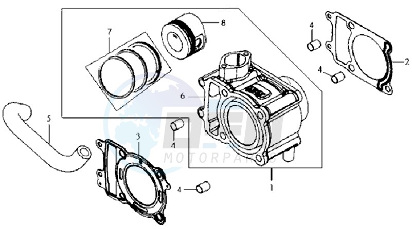 CYLINDER MET PISTON / CYLINDER GASKETS TOP AND BOTTOM image