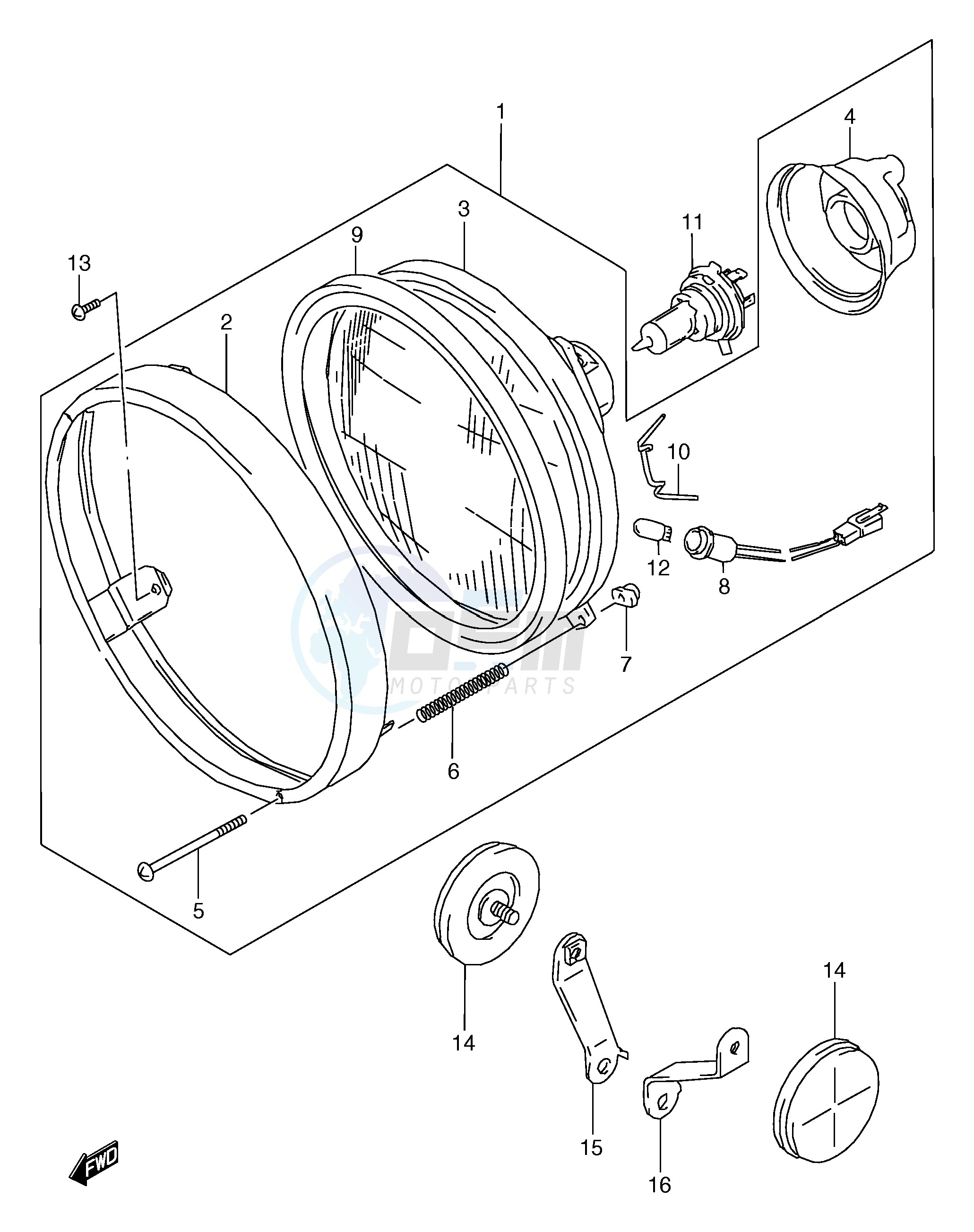 HEADLAMP (MODEL V W X Y E4,E17,E18,E22,E25,E34,P37) blueprint