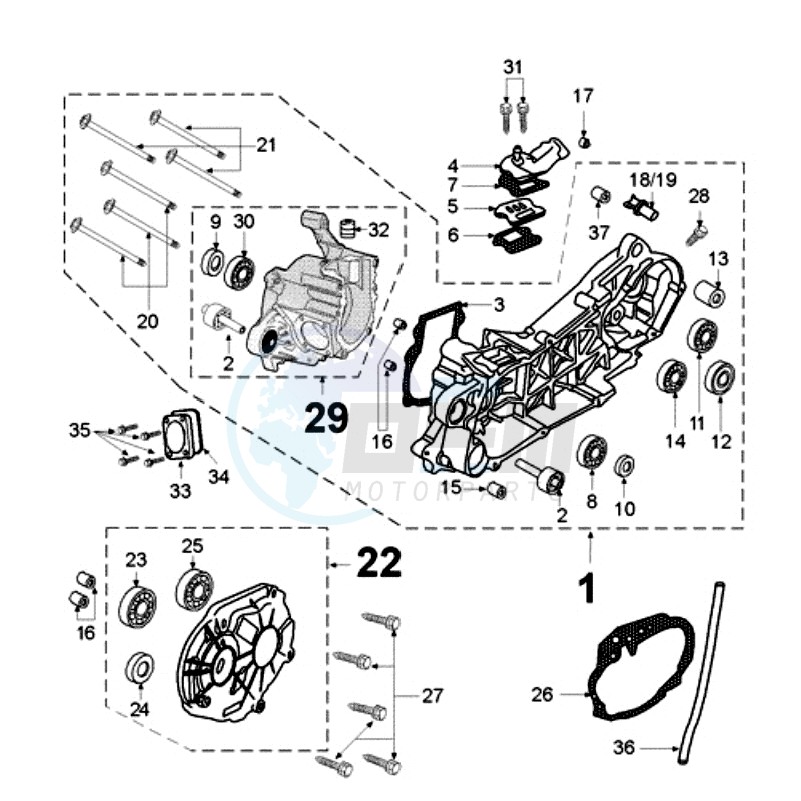 CRANKCASE WITH LONG MOUNT RUBBERS image