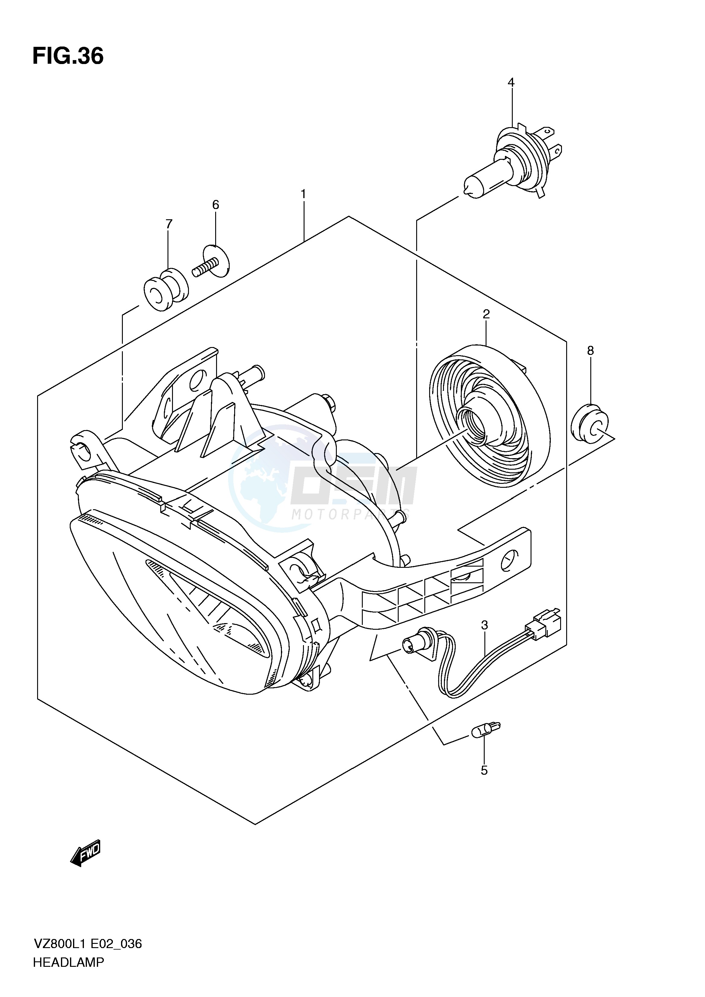 HEADLAMP ASSY (VZ800L1 E2) blueprint