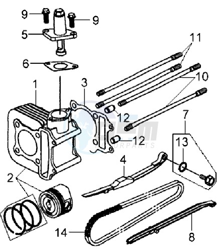 CYLINDER MET PISTON / CYLINDER GASKETS TOP AND BOTTOM image