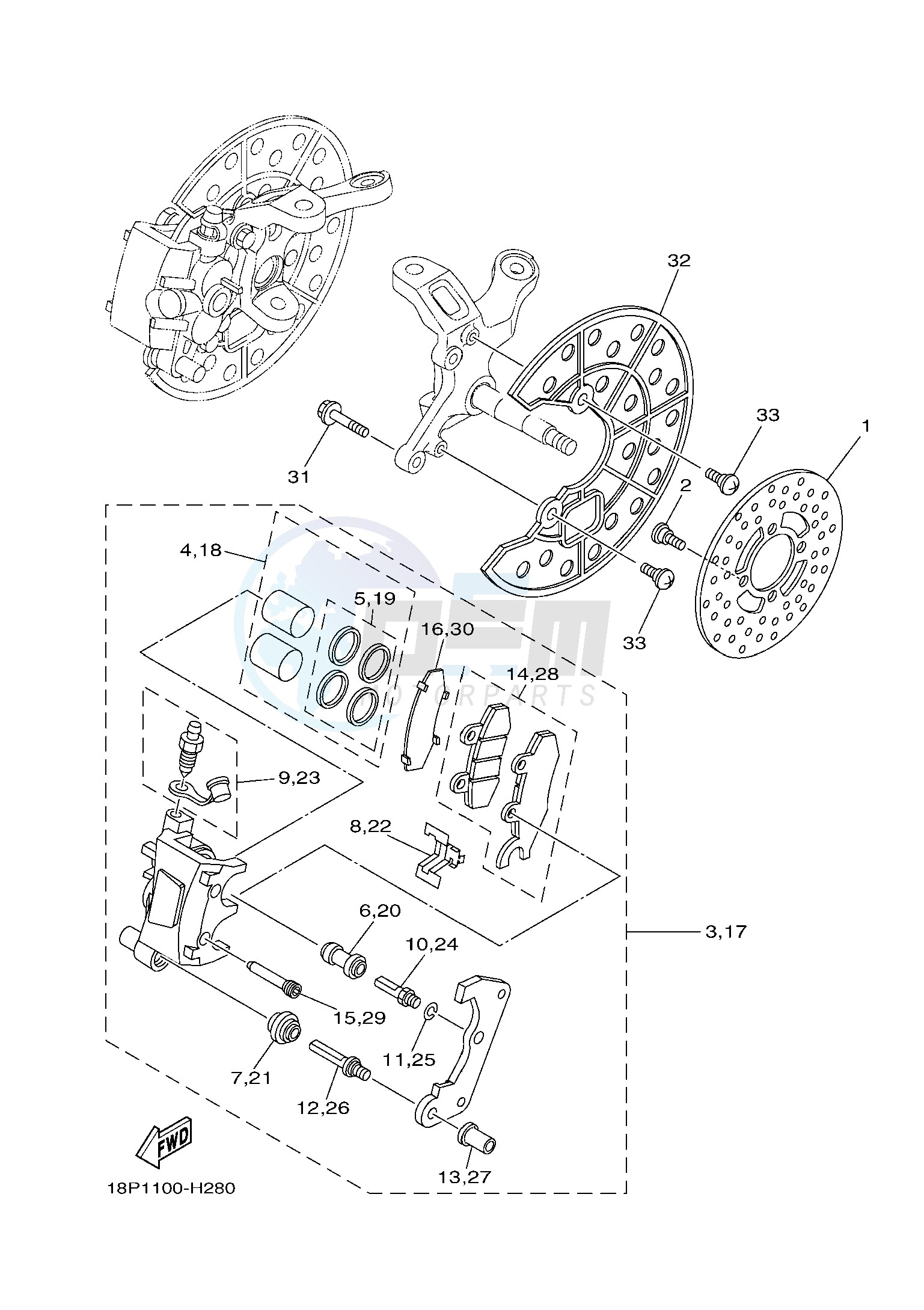 FRONT BRAKE CALIPER blueprint