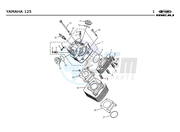 CYLINDER HEAD - CYLINDER  Yamaha 125 4t Euro 2 blueprint