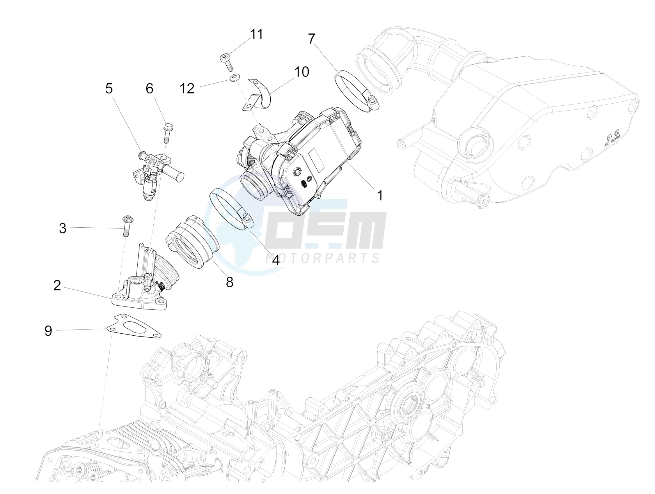 Throttle body - Injector - Union pipe blueprint