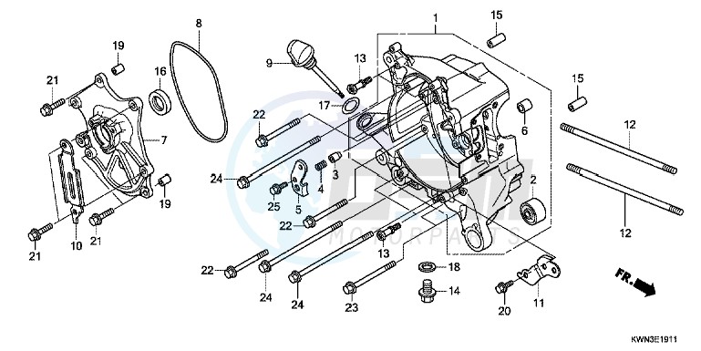 RIGHT CRANKCASE ( WW125EX2C/ EX2D/ EX2E/ D) blueprint