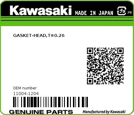 Product image: Kawasaki - 11004-1204 - GASKET-HEAD,T=0.26 