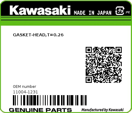 Product image: Kawasaki - 11004-1231 - GASKET-HEAD,T=0.26 