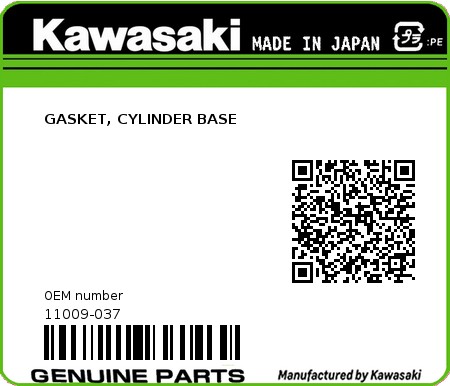 Product image: Kawasaki - 11009-037 - GASKET, CYLINDER BASE 