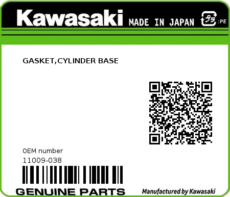 Product image: Kawasaki - 11009-038 - GASKET,CYLINDER BASE  0