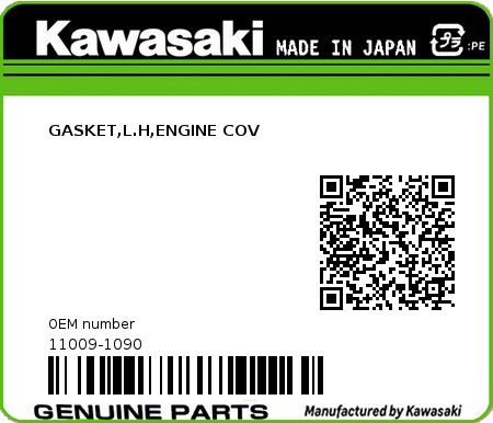 Product image: Kawasaki - 11009-1090 - GASKET,L.H,ENGINE COV 