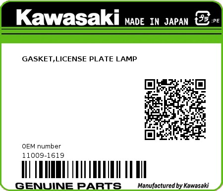 Product image: Kawasaki - 11009-1619 - GASKET,LICENSE PLATE LAMP 