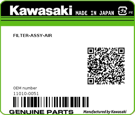 Product image: Kawasaki - 11010-0051 - FILTER-ASSY-AIR  0