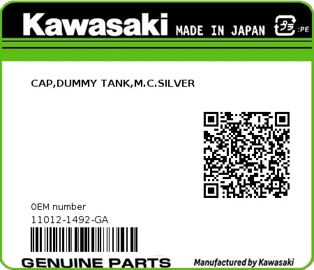 Product image: Kawasaki - 11012-1492-GA - CAP,DUMMY TANK,M.C.SILVER 