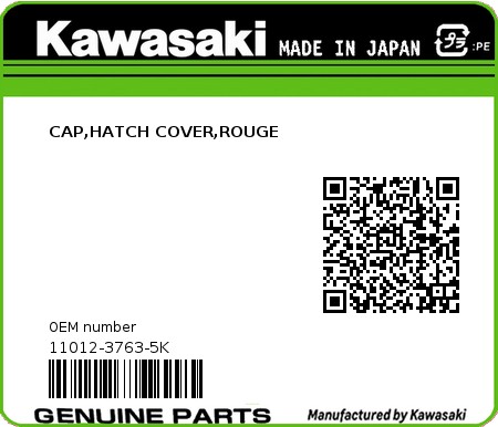 Product image: Kawasaki - 11012-3763-5K - CAP,HATCH COVER,ROUGE 