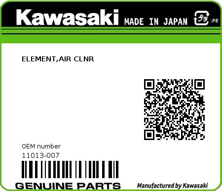 Product image: Kawasaki - 11013-007 - ELEMENT,AIR CLNR  0