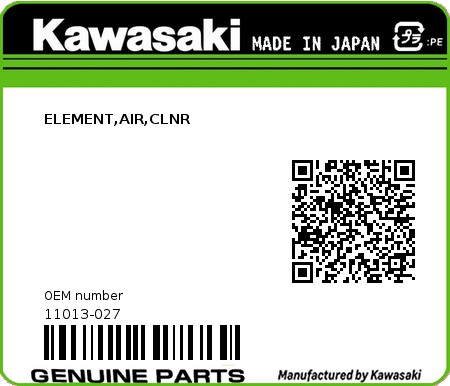 Product image: Kawasaki - 11013-027 - ELEMENT,AIR,CLNR  0