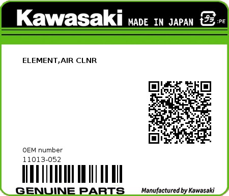 Product image: Kawasaki - 11013-052 - ELEMENT,AIR CLNR 