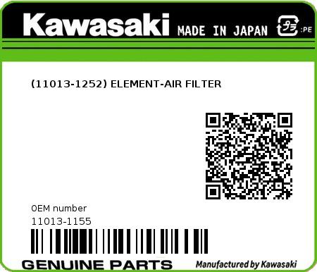Product image: Kawasaki - 11013-1155 - (11013-1252) ELEMENT-AIR FILTER  0
