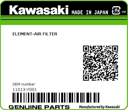Product image: Kawasaki - 11013-Y001 - ELEMENT-AIR FILTER  0