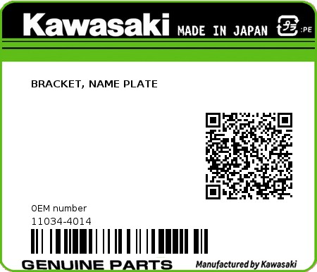 Product image: Kawasaki - 11034-4014 - BRACKET, NAME PLATE 