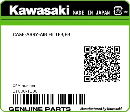 Product image: Kawasaki - 11038-1130 - CASE-ASSY-AIR FILTER,FR  0