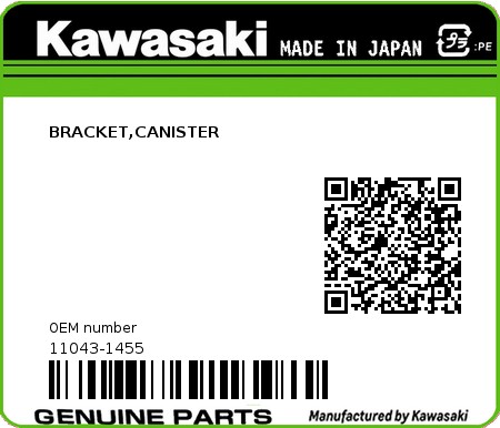 Product image: Kawasaki - 11043-1455 - BRACKET,CANISTER  0