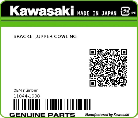 Product image: Kawasaki - 11044-1908 - BRACKET,UPPER COWLING 