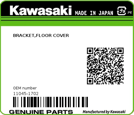 Product image: Kawasaki - 11045-1702 - BRACKET,FLOOR COVER 