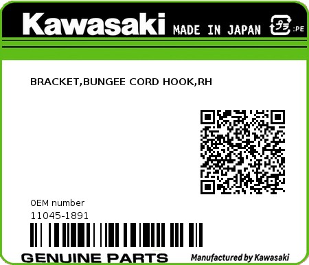 Product image: Kawasaki - 11045-1891 - BRACKET,BUNGEE CORD HOOK,RH 