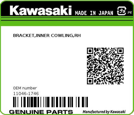 Product image: Kawasaki - 11046-1746 - BRACKET,INNER COWLING,RH  0