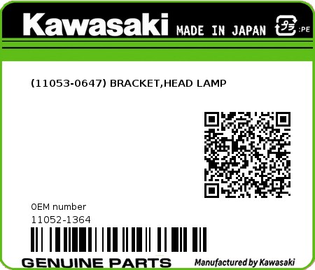 Product image: Kawasaki - 11052-1364 - (11053-0647) BRACKET,HEAD LAMP 