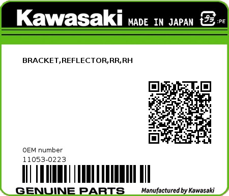 Product image: Kawasaki - 11053-0223 - BRACKET,REFLECTOR,RR,RH  0