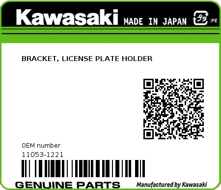 Product image: Kawasaki - 11053-1221 - BRACKET, LICENSE PLATE HOLDER 