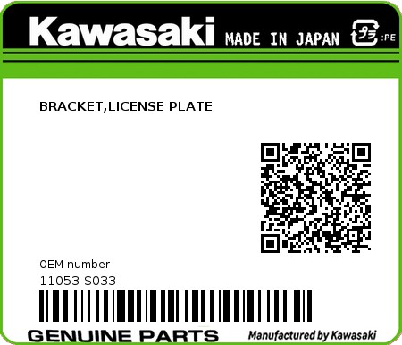 Product image: Kawasaki - 11053-S033 - BRACKET,LICENSE PLATE 